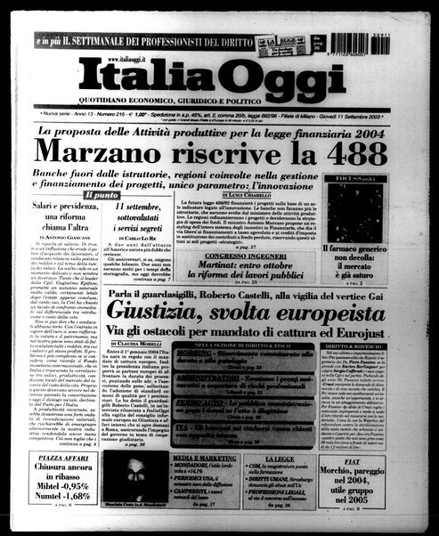 Italia oggi : quotidiano di economia finanza e politica